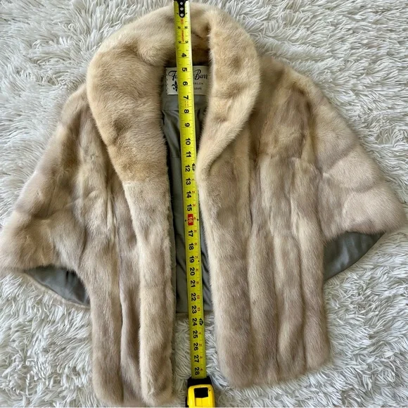 Vintage Famous-Barr Mink Fur Stole Shawl Capelet Coat Jacket Beige Honey Brown - Picture 11 of 12